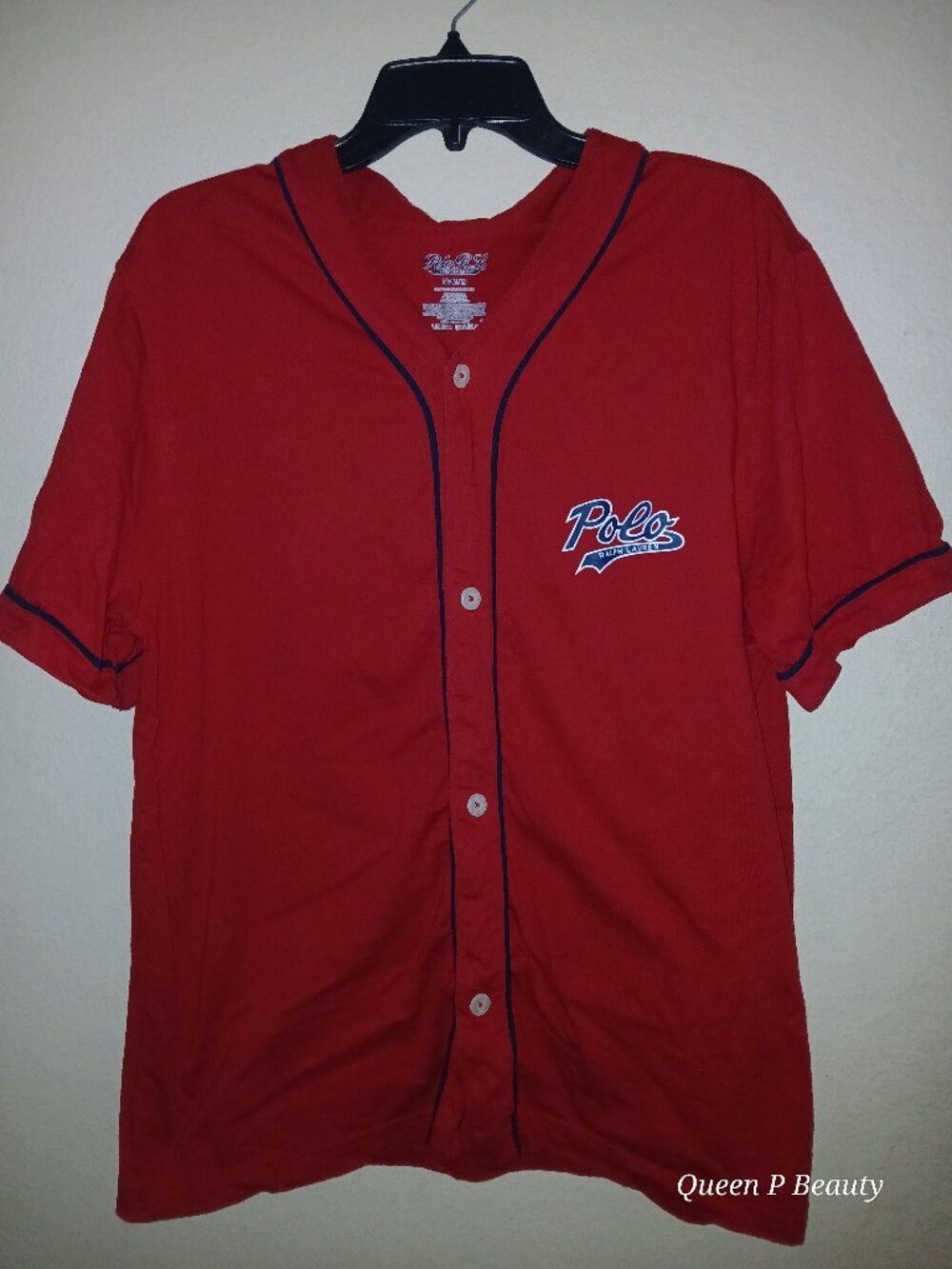 Polo Ralph Lauren Red Baseball Jersey Button Front Short Sleeve Shirt